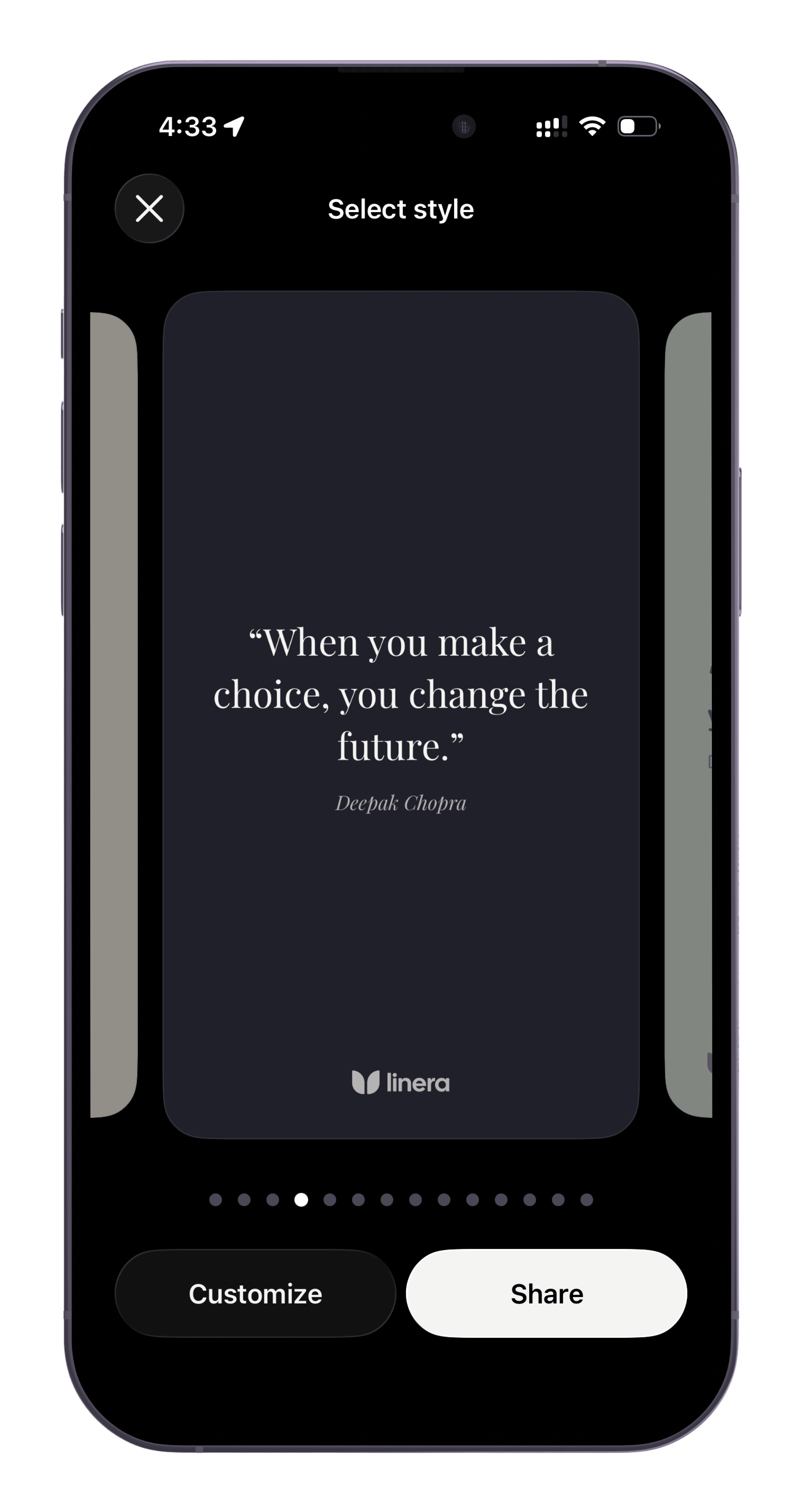 Linera quote sharing interface with a visual quote card